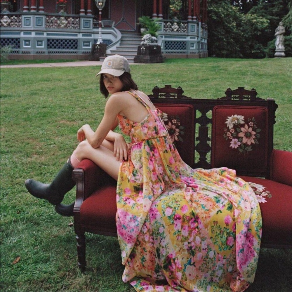 New with tags! Madison For Love And Lemons Yellow Pink Asymmetrical Sundress - Picture 1 of 9